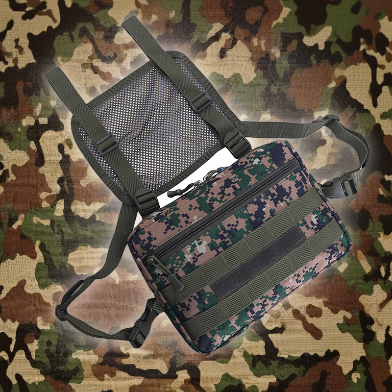 Men's Camo Tactical Vest - Multi-Use Chest Bag & Motorcycle Backpack